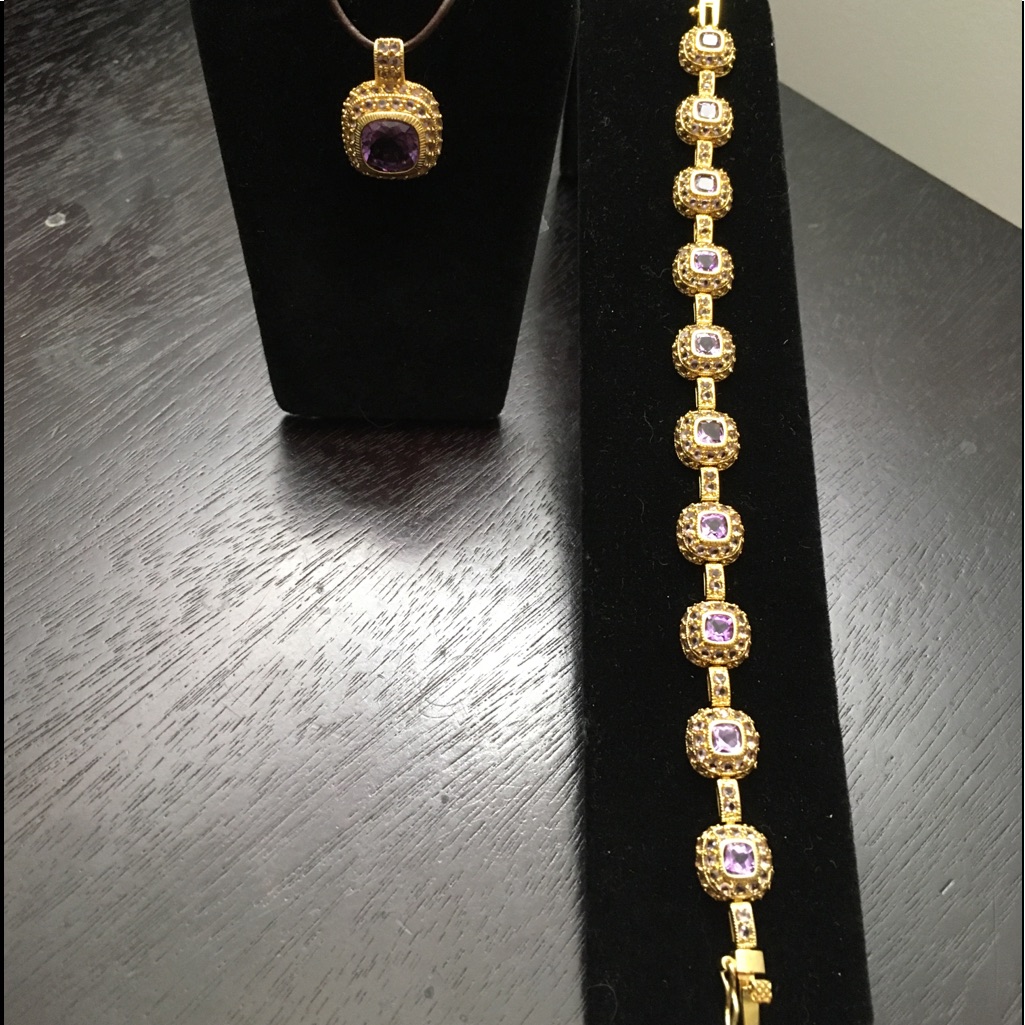 925 Silver Goldplated Amethyst Pendant  Bracelet